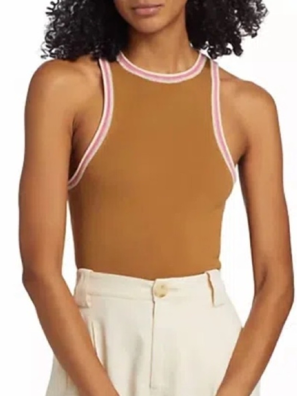 A.L.C. Women's Brown Contrast Trim Crewneck Sleeveless Nelly Tank Top Size S